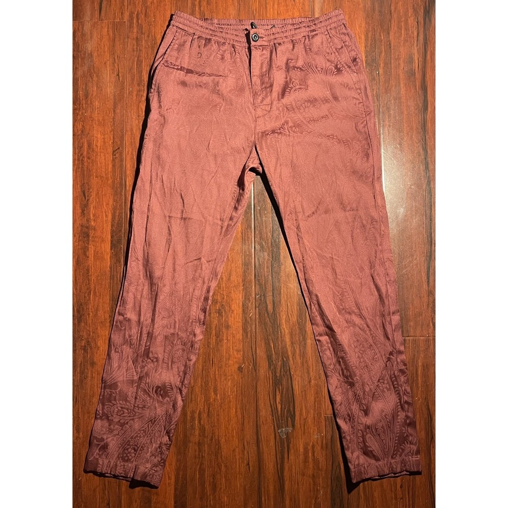 Stussy Bryan Drawstring Pants Paisley Pattern Burgundy Size Medium Preowned